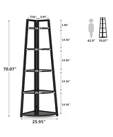 Tribesigns 5 Tier Industrial Corner Bookshelf Bookcase,70 inch Tall Shelf,Industrial Ladder Shelf Plant Stand