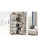 Slickblue Silver and Grey 7-Tier Bookcase - L-Shaped Corner Bookshelf with Metal Frame, Industrial