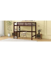 Slickblue Espresso Twin Loft Bed with Built-In Desk - Space-Saving Design for Kids' Room or Study Area