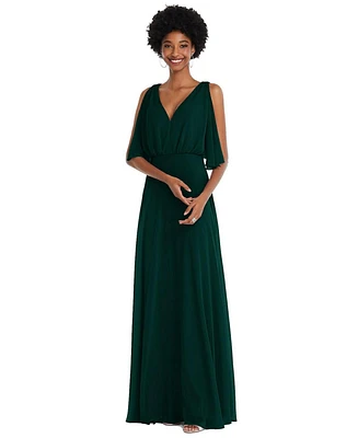 After Six Plus V-Neck Split Sleeve Blouson Bodice Maxi Dress