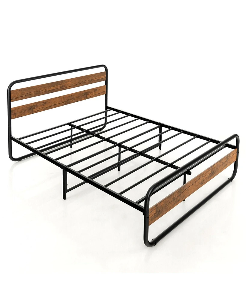 Sugift Queen Size Arc Platform Bed with Headboard and Footboard