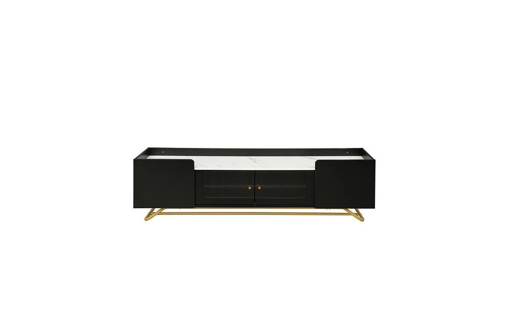 Slickblue Sleek Tv Stand with Fluted Glass Modern Media Console for Elegant Living Room Decor