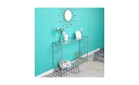 Slickblue Toughened Glass Panel Console Table Sleek and Sturdy Accent for Entryway or Living Room Decor