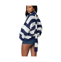 Edikted Women's Striped Two Piece Knit Scarf Cardigan