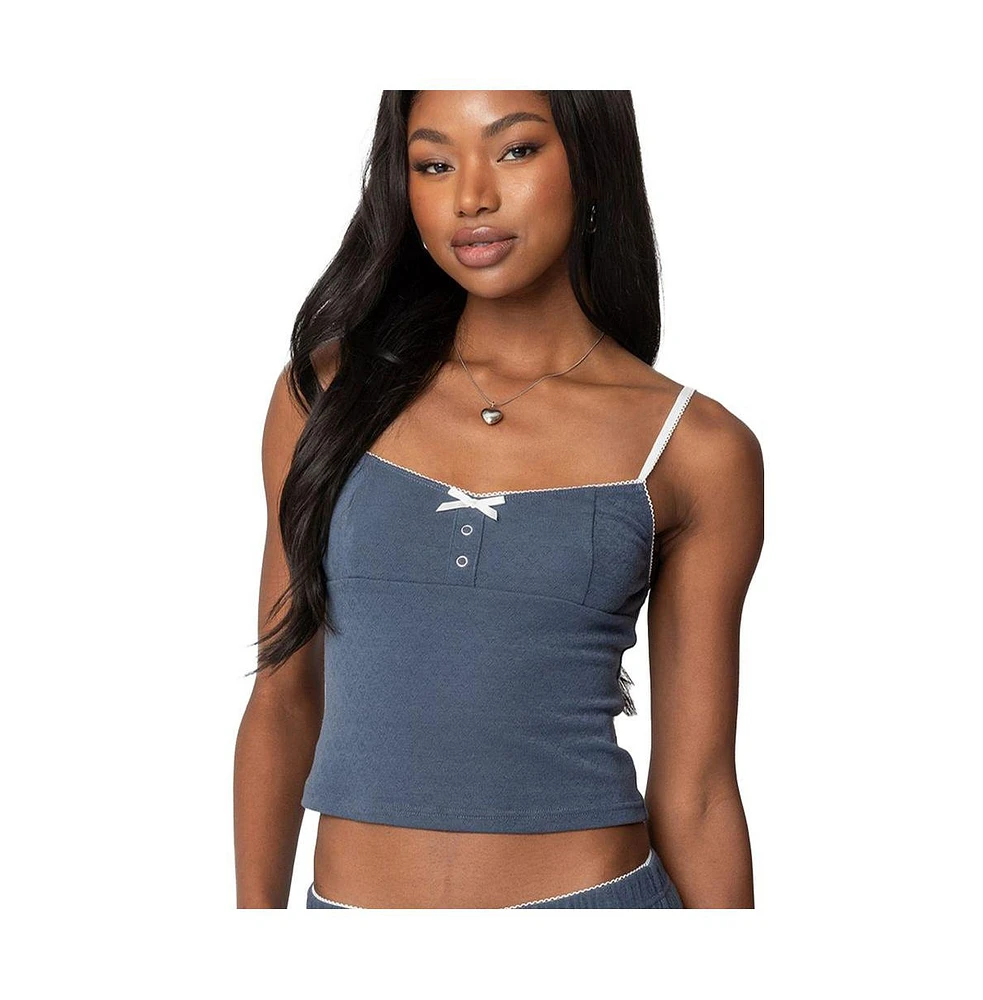 Edikted Women's Kleo Pointelle Henley Tank Top