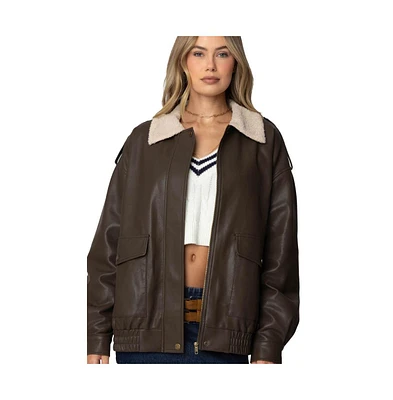 Edikted Women's Ann Oversized Faux Leather Jacket