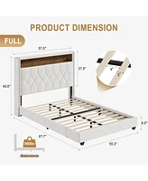 gaomon Full Velvet Upholstered Bed Frame with Storage Headboard and Built-in Charging Station