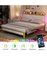 gaomon Queen Size Bed Frame with Storage Headboard and Charging Station