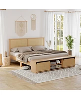 gaomon Queen Bed Frame with Natural Rattan Headboard
