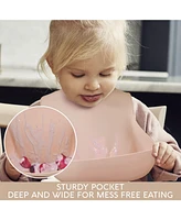 Sperric Baby Girls Silicone Bibs - Soft Bib with Food Catcher and Waterproof Material Adjustable Fit