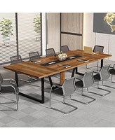 Tribesigns 94.49 L x 47.24 W x 29.53 H Inches Large Meeting Table/Podcast Table for 10 People, Business Style Wooden Training Table with Strong Metal