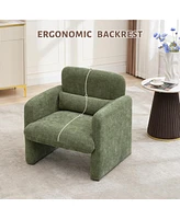 gaomon Modern Accent Chair, Chenille Upholstered Single Sofa Chair with Arms and Waist Pillow, Comfy Reading Armchair for Bedroom, Living Room, Office
