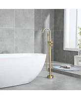 Flynama Freestanding 2-Handle Floor Mounted Roman Tub Faucet Bathtub Filler with Hand Shower