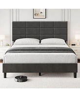 gaomon Queen Size Bed Frame with Adjustable Headboard, Linen Upholstered Twin Platform Bed Frame