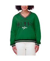 Wear by Erin Andrews Women's Green New York Jets Oversized Long Sleeve V-Neck Sweatshirt