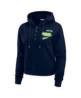 Wear by Erin Andrews Women's Navy Seattle Seahawks Waffle-Knit Pullover Hoodie