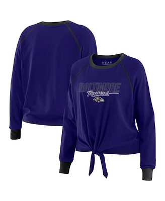 Wear by Erin Andrews Women's Purple Baltimore Ravens Tie-Front Long Sleeve T-Shirt