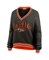 Wear by Erin Andrews Women's Black Cincinnati Bengals Oversized Long Sleeve V-Neck Sweatshirt