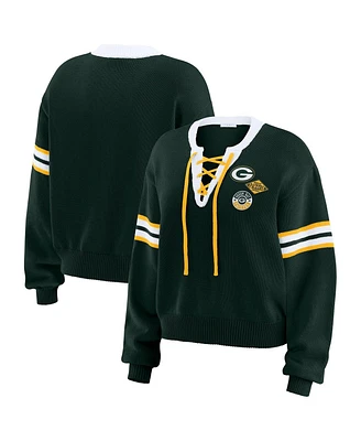 Wear by Erin Andrews Women's Green Bay Packers Lace-Up Sweater