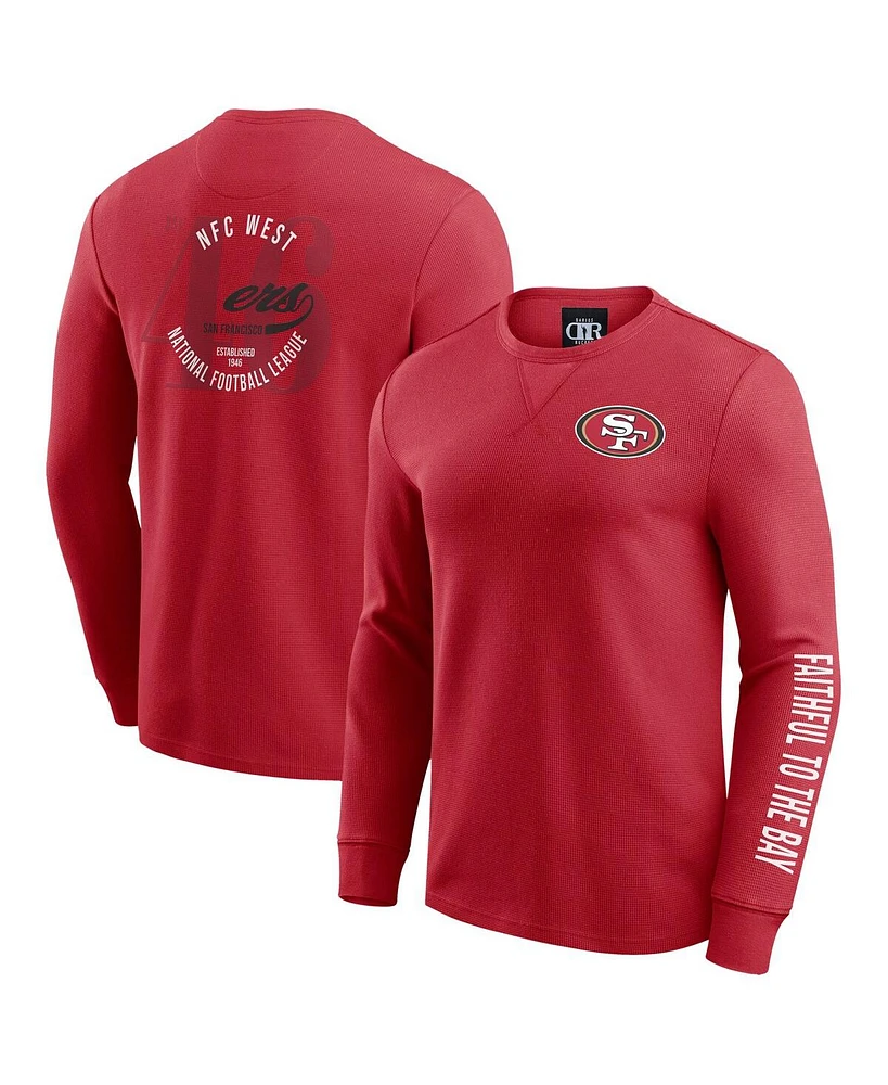 Fanatics Men's Scarlet San Francisco 49ers Washed Waffle-Knit Long Sleeve T-Shirt