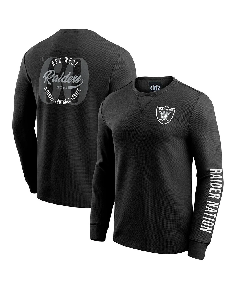 Fanatics Men's Black Las Vegas Raiders Washed Waffle-Knit Long Sleeve T-Shirt