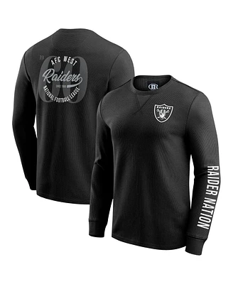 Fanatics Men's Black Las Vegas Raiders Washed Waffle-Knit Long Sleeve T-Shirt