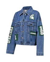 G-iii 4Her by Carl Banks Women's Blue Michigan State Spartans Game Ball Patches and Studs Full-Button Denim Jacket