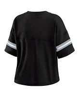 Wear by Erin Andrews Women's Black Las Vegas Raiders Color Block Boxy Modest Crop V-neck T-shirt