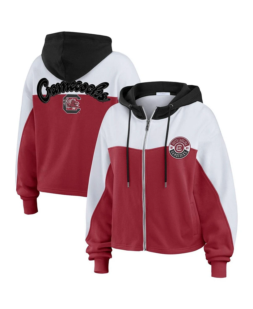 Wear by Erin Andrews Women's Garnet South Carolina Gamecocks Color-Block Full-Zip Hoodie