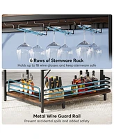 Tribesigns 3 Tier Liquor Bar Table with Storage Shelves and Wine Glasses Holder,L-Shaped Home Bar Unit