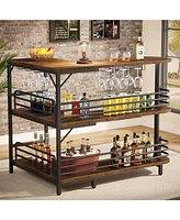 Tribesigns 3 Tier Liquor Bar Table with Storage Shelves and Wine Glasses Holder,L-Shaped Home Bar Unit