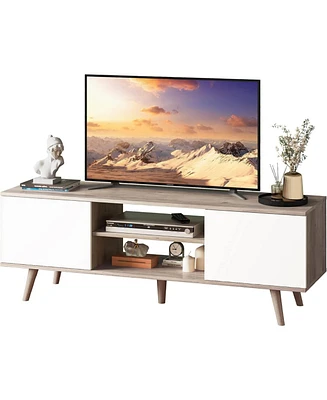 Wlive Tv Stand for 55 60 inch Boho Entertainment Center with Storage Cabinets Console Living Room Decor