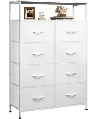 Wlive Fabric Dresser for Bedroom with Open Shelves Tall 8 Drawers Storage Tower Bins Chest of Closet Hallway