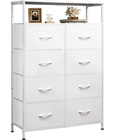 Wlive Fabric Dresser for Bedroom with Open Shelves Tall 8 Drawers Storage Tower Bins Chest of Closet Hallway