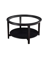 Streamdale Furniture Round glass top solid wood storage coffee table, black