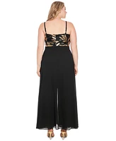 London Times Plus Size Sequined Overlay Jumpsuit