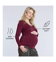 Women's V-Neck Side-Ruched Maternity Long Sleeve Tee - Motherhood