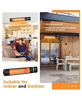 Gymax 1500W Electric Patio Heater Wall-Mounted Infrared Heater w/Remote Control Silver