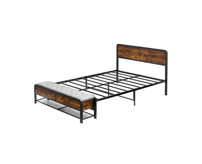 gaomon Queen Size Metal Bed Frame with Rounded Corners, Platform Frame with Storage Bench, Double Bed Frame for Bedroom, No Box Spring Required