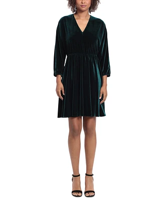 London Times Women's Dolman-Sleeve Velvet Fit & Flare Dress