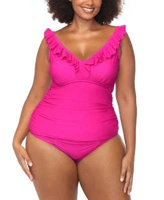 Raisins Curve Trendy Plus Size Andressa Ruffled Tankini Top Costa Ruched Bikini Bottoms