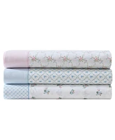 Laura Ashley Harperette Printed Hem 200-Thread Count Cotton Percale 4 -Pc. Sheet Set, Full