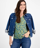 Style & Co Women's Printed Short-Sleeve Henley T-Shirt, Exclusively at Macy's