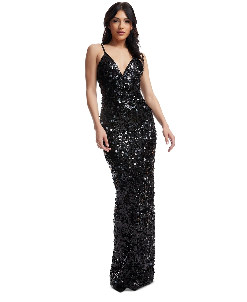 Dress the Population Women's Cammie Plunge Sequin Gown