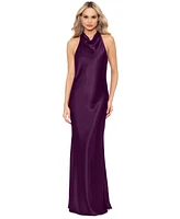 Betsy & Adam Women's Halter-Neck Sleeveless Satin Gown