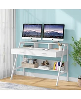 Tribesigns 47 inch Computer & Office Writing Desk with Storage Shelf,Drawers & Monitor Stand Riser for Home Office Use