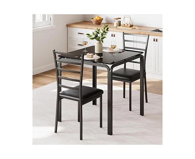 gaomon Dining Table Set for 2, 3 Piece Small and Chairs of Kitchen With Pu Cushion Chairs, Room Square