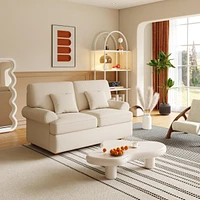 66" Modern Sofa Couches for Living Room Natural Linen Deep Seat Sofa with Pillow