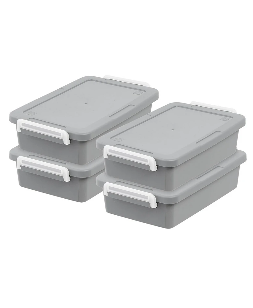 Iris Usa 2.7 Qt. Plastic Storage Bins with Lids, Secure Latch, Gray 4Pk