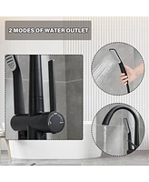 Flynama Single Handle Floor Mount Bathtub Faucet Free Standing Filler Tub with Handheld Shower